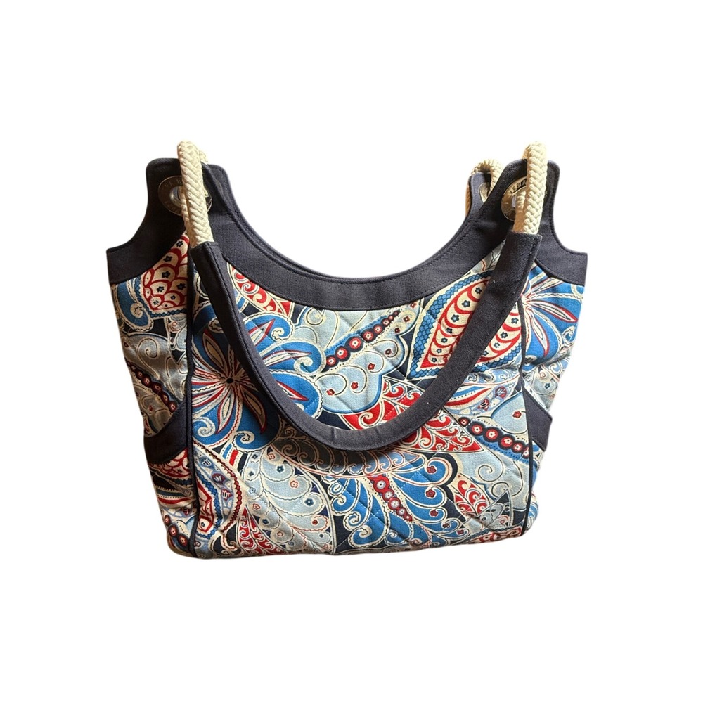 VTG Vera Bradley Seaside Anchor Tote Bag Women Large Blue Paisley Quilted Rope